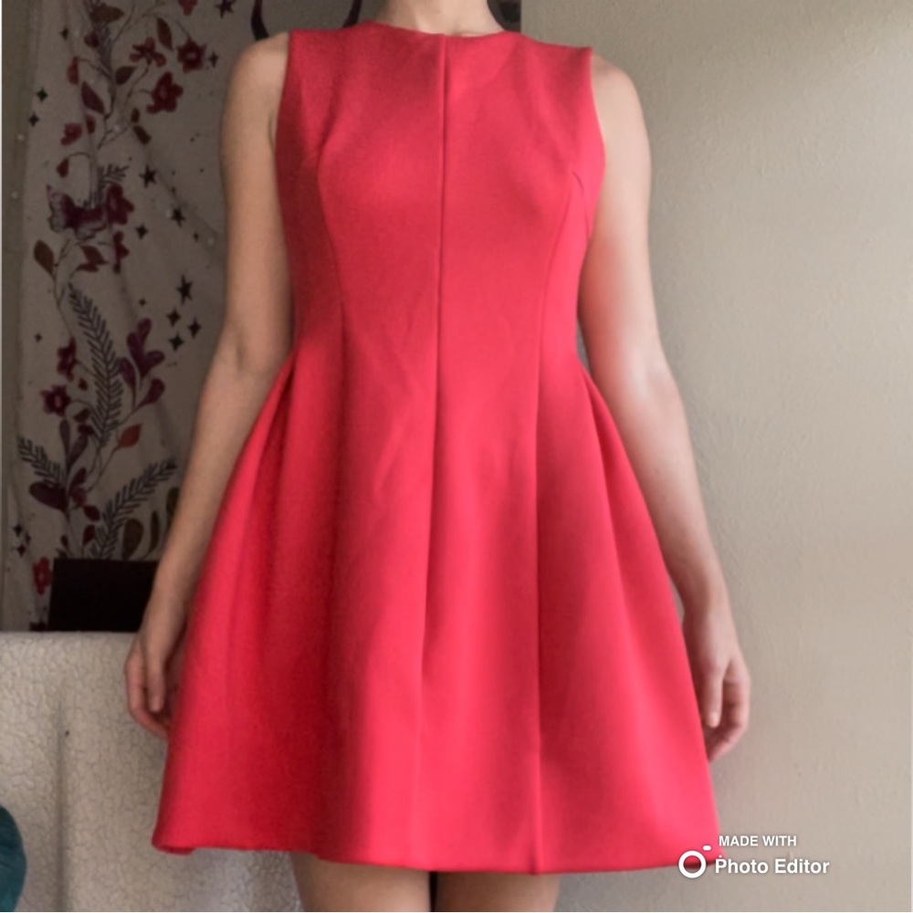 Sleeveless Red Calvin Klein Fit and Flare Dress - Picture 3 of 8